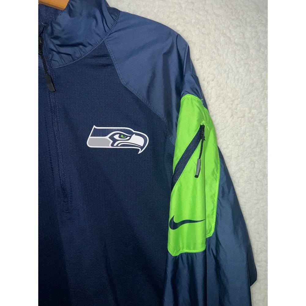 Nike Seattle Seahawks NFL Onfield Dri-FIT Quarter Zip Pullover Mens XL Navy Blue
